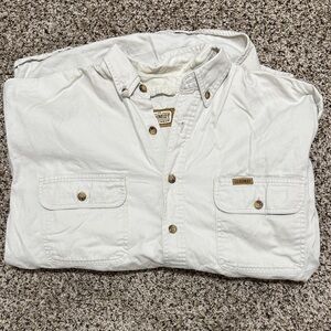 100% Cotton White Button-Up Shirt with Pockets